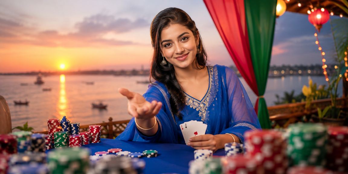 A user playing poker on the ace77 platform by the banks of Tanguar Haor